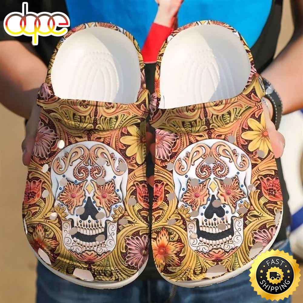 Skull Floral Crocs Crocband Clog Comfortable For Mens Womens Classic.jpg
