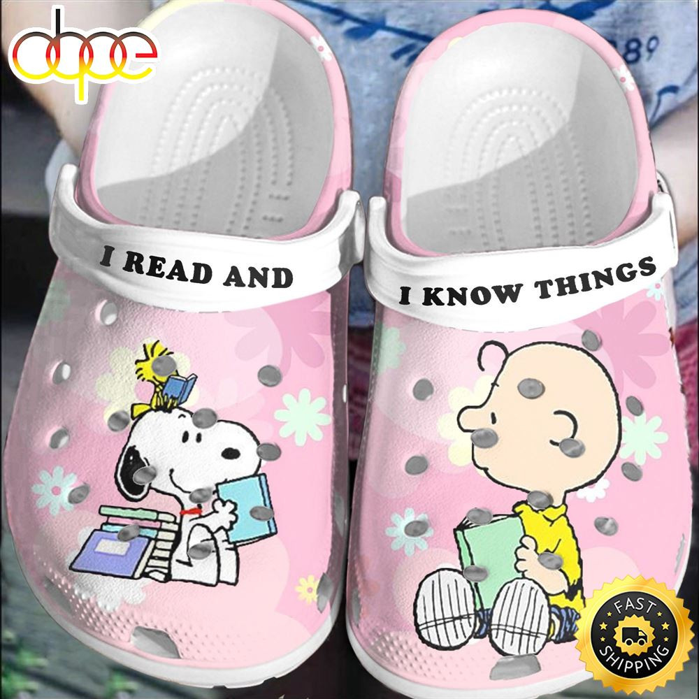 Snoopy And Charlie Brown Peanust I Read And I Know Things For Men And Women Rubber Crocs Crocband Clogs.jpg