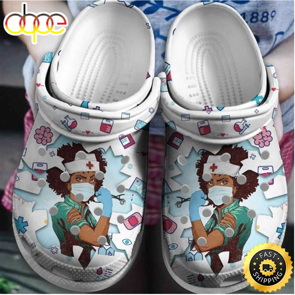 Strong Nurse Beautiful Black Nurse Crocs Birthday Gift For Friend.jpg