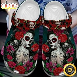 sugar skull girl tattoo rose flower crocs