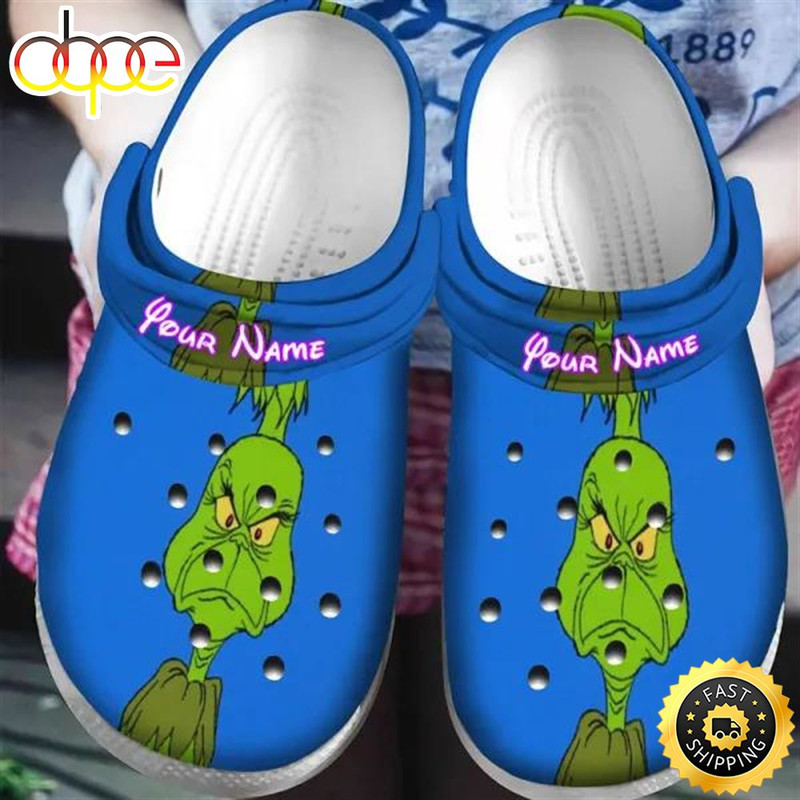 The Grinch Christmas Grinch Blue Personalized Name Crocs Clogs Shoes Comfortable For Mens Womens.jpg