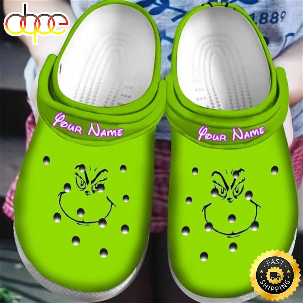 The Grinch Christmas Personalized Name Crocs Clogs Shoes Comfortable For Mens Womens Classic.jpg