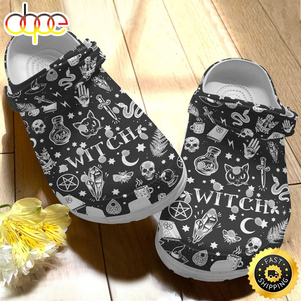 The Witch Halloween Whites Sole Crocs Classic Clogs Shoes.jpg