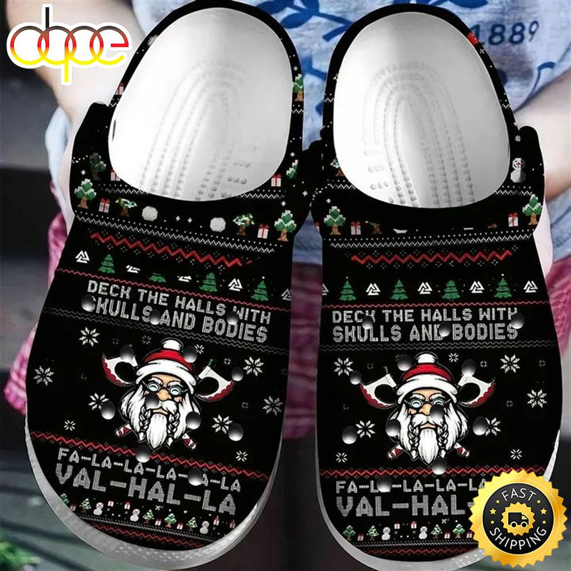 Viking Deck The Halls With Skulls And Bodies Ugly Pattern Christmas Crocs Crocband Clog Shoes.jpg