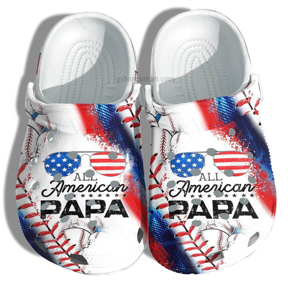 All America Papa Usa Flag Croc Crocs Clog Shoes Gift Grandpa Father Day - Baseball 4Th Of July Men Father Crocs Clog Shoes Customize - 365crocs.jpg