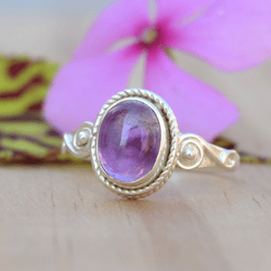 purple Amethyst Ring Silver, Oval Stone Ring, Lavender Crystal Ring, Sterling Silver Ring For Women, Handmade Gift Her