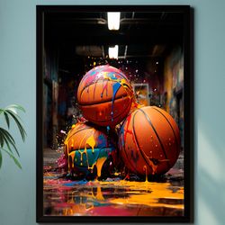 Basketball Graffiti Wall Art, Digital Download, Basketball Art Print, Colorful Basketball Wall Decor, Sports Graffiti,