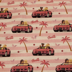 Barbie Pink Striped Corvette, Palm Trees with & Barbie Name, 58in Width, BTY