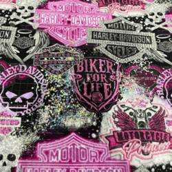 Harley Davidson Pink Scattered Emblems, Cotton Weight Fabric, 58in Width, BTHY