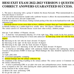 HESI RN Exit Exam 2022-2023 Version 1 V1 (160 Questions and Correct Answers) Guaranteed Success Nursing Students