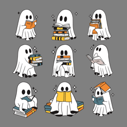 bookish halloween ghost reading books svg
