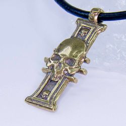 Solid Brass Inquisition Insignia Pendant with Skull