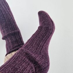 Handknit women socks, ribbed comfort home socks