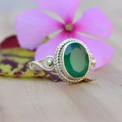 Natural Green Onyx Ring, Silver Women Ring, Green Onyx Jewelry, Handmade Green Onyx Ring, Oval Gemstone Ring, Gift Women