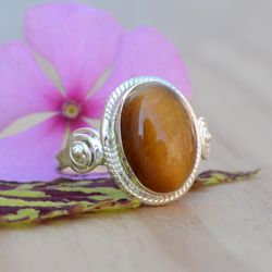 Brown Tiger Eye Ring, Silver Ring For Women, Tiger Eye Ring, Oval Stone Ring Silver, Handmade Ring, Gemstone Jewelry