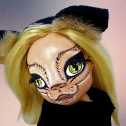 Gothic anthropomorphic  cat doll. Cqt-Faced Doll.
