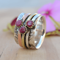 Ruby Silver Ring, Fidget Spinner Ring For Women Anxiety, Ring Band, Thumb Ring, Worry Ring, Meditation Ring, Handmade