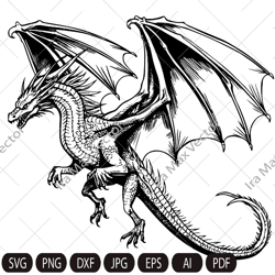 Dragon svg, Dragon flying svg, Dragon head svg, Dragon detailed, Dragon vector, instant digital download