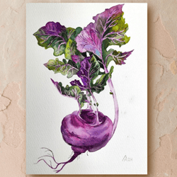 Kohlrabi painting original watercolor art vegetable painting painting for the kitchen