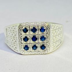 AAA Quality Natural Blue Sapphire Ring For Men In 925 Sterling Silver