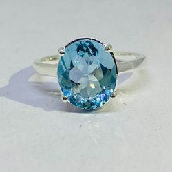 AAA Quality Natural Aquamarine Ring In 925 Sterling Silver