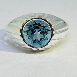 Supreme Quality Rare Shape Natural Aquamarine Ring For Men In 925 Sterling Silver
