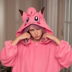 Custom Clefairy Pokemon inspired kigurumi (adult onesie, pajama)