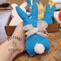 Felt Bunny Sewing Pattern: Easter Bunny with Tail and Bow - DIY Craft Tutorial