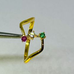 Natural Ruby ,Emerald And Diamond Ring In 14k Hallmarked Solid Gold