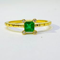 Natural 2.21 Carat Natural Zambian Emerald Ring With Diamond In 14k Hallmarked Solid Gold