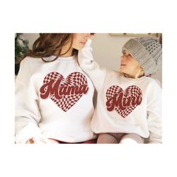 mama mini matching valentines png, valenties day png, checkered heart valentine png, retro valentine png, mama mini vale