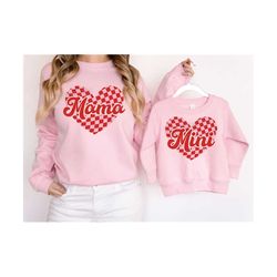 mama and mini valentine svg, valentine day svg, retro valentines heart, mama and mini valentine png, matching valentine