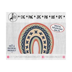 layered boho rainbow svg, scrapbooking element for silhouette, cricut, scrapbook, cut file, png, jpg, pdf, eps, dxf