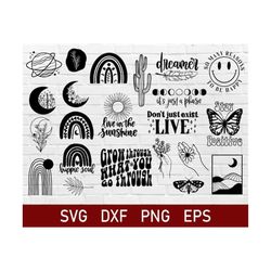 boho svg, flower svg, hippie svg, floral moon svg, boho rainbow svg, moon phases svg