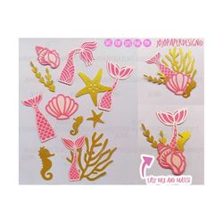 mermaid tail svg, downloadable mermaid cake topper svg, mermaid birthday girl svg,  seashell dxf , coral png, starfish vector, seaweed svg