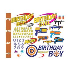 toy blaster svg bundle, target guns birthday svg bundle, birthday boy svg, birthday girl svg, png files,