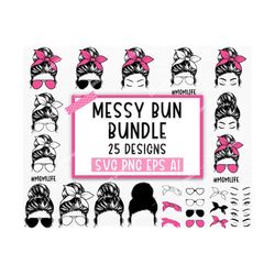 messy bun bundle svg, momlife svg, mom skull svg, mom life svg, mom and daughter svg, mom life kid life png, glasses svg, cricut silhouette