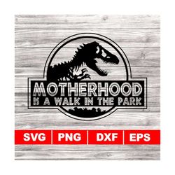 motherhood is a walk in the park svg, png, dxf, eps, mom svg, jurassic park svg, instant download, walk in the park, mothers day, mom life