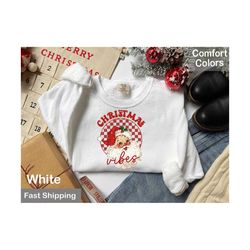 comfort colors� retro christmas vibes sweatshirt, womens christmas shirt, santa claus gift, christmas shirt, holiday sweatshirt,winter shirt