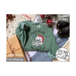 comfort colors� dead inside but jolly af sweatshirt, dead inside skeleton shirt, christmas lights sweatshirt, funny christmas skeleton shirt