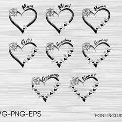 custom heart grandkid name svg png, personalized mama svg, mother svg bundle, mother svg bundle, grammy/ mimi/ svg bundl