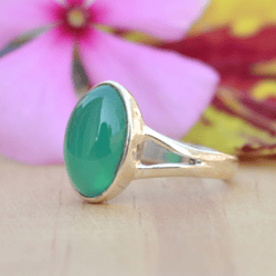 Green Onyx Ring, Sterling Silver Women Ring, Green Onyx Oval Ring, Stone Silver Minimalist Ring, Gemstone Ring Jewelry