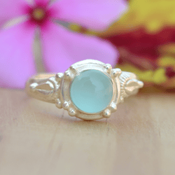 Aqua Chalcedony Ring, Stone Silver Women Ring, Sky Blue Gemstone & 925 Sterling Silver Handmade Unique Jewelry Gift