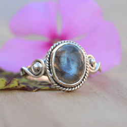 Silver Labradorite Ring, Natural Stone Ring, Oval Gemstone Ring, Blue Crystal Ring, Sterling Silver Women Ring Handmade