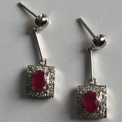 Natural Ruby Stone Earring In 925 Sterling Solid Silver