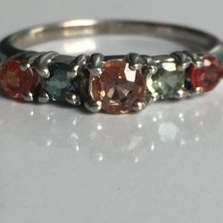 Supreme Quality Natural Orange And Green Sapphire Ring For Women In 925 Sterling Silver