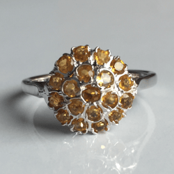AAA Qualily Natural Citrine Stone Cluster Ring In 925 Sterling Silver