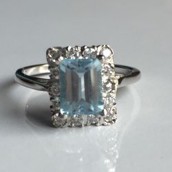 AAA Qualily Natural Aquamarine Stone Cluster Ring In 925 Sterling Silver