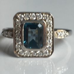 AAA Qualily Natural Aquamarine Cluster Pattern Ring In 925 Sterling Solid Silver