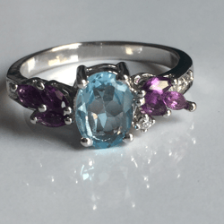 AAA Qualily Natural Aquamarine and amethyst Ring In 925 Sterling Solid Silver